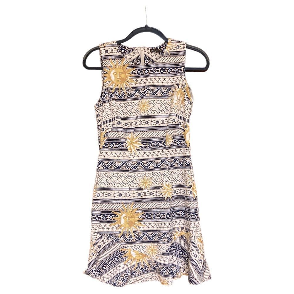 J. MCLAUGHLIN Sun Moon & Stars Dropped Ruffle Peplum Hem Catalina Cloth Dress